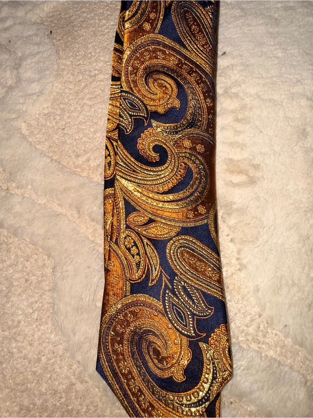 Paul Fredrick Navy and Gold Paisley Silk Tie